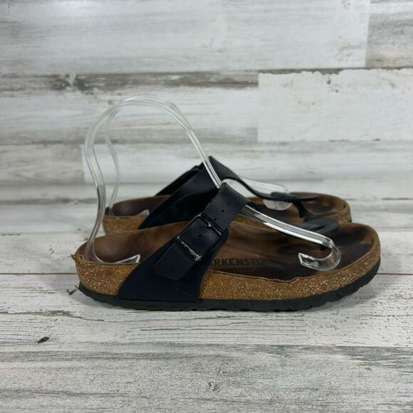 Birkenstock Gizeh Womens Birko Flor Sandal Suede Leather Black Brown‎ Size 5 - Picture 1 of 7
